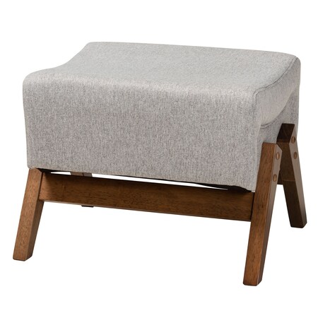 Baxton Studio Hanson Mid-Century Modern Light Grey Fabric and Walnut Brown Finished Wood Ottoman 229-13177-ZORO